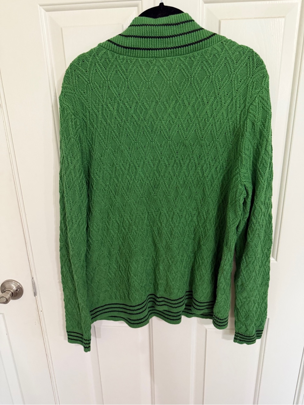 NWOT CAbi Lucky Day Pullover Kelly Green Cable Knit V-Neck Sweater w/ Black Trim - Picture 13 of 13